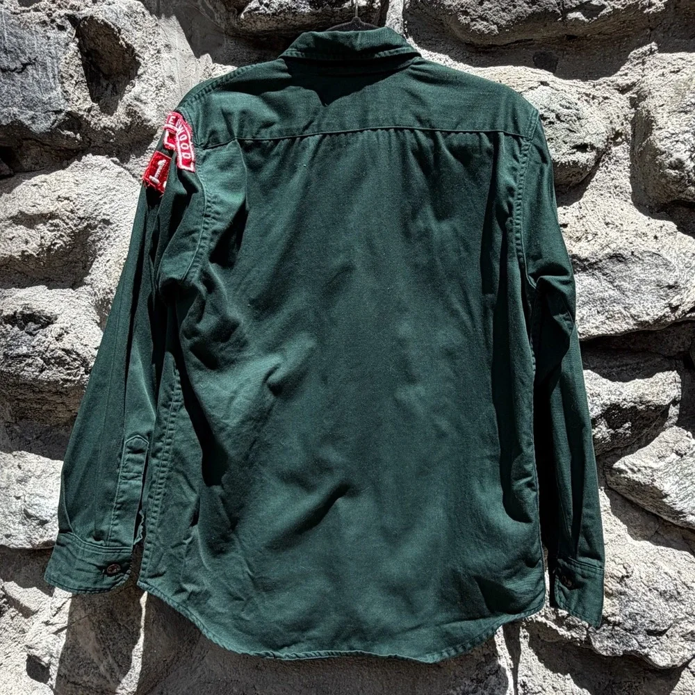 Vtg Boy Scouts Shirt Mens M Green Sanforized Brentwood NY Shinnecock 50s 60s